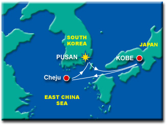 Kobe / Cheju Cruises Map.